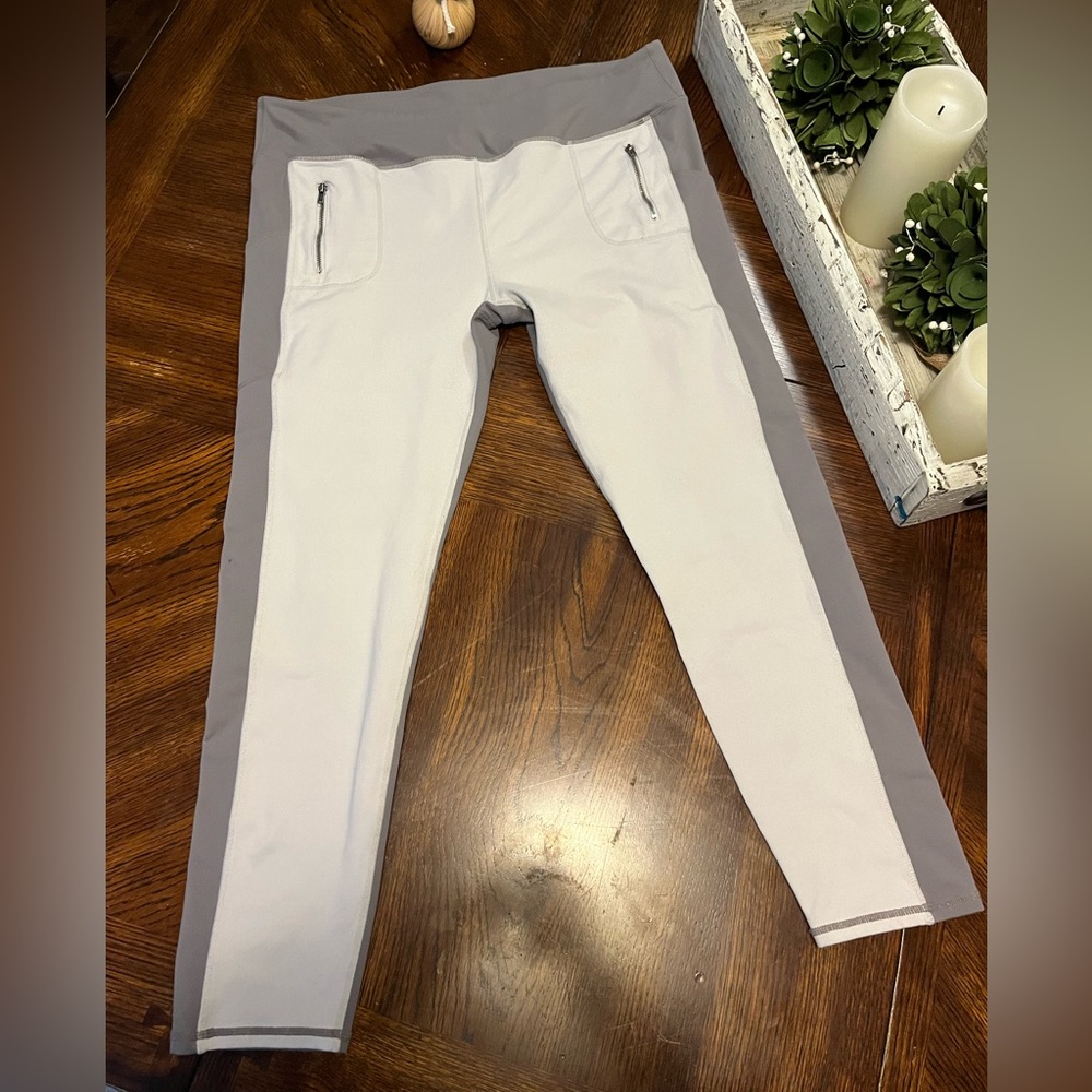 Fabletics Two-Tone Light Gray and Charcoal Leggings